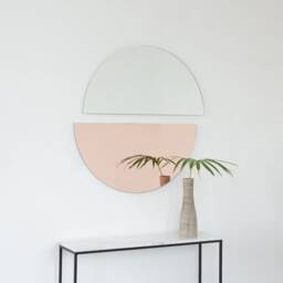 Set Of 2 Luna??? Half-Moon Mixed Tinted Silver + Rose Gold Round Frameless Mirrors - thumbnail 1