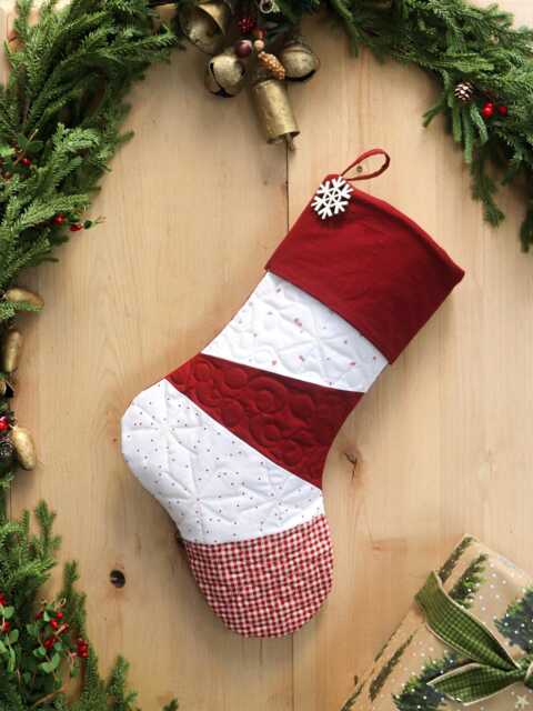 Personalized Quilted Christmas Stocking, Patchwork Design, Farmhouse Decor - image 1