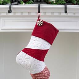 Personalized Quilted Christmas Stocking, Patchwork Design, Farmhouse Decor - thumbnail 4