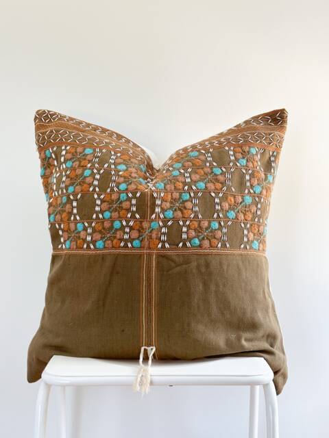 Tribal Embroidery Hand Woven Striped Natural Dye Color Pillow Cover - image 1
