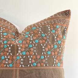 Tribal Embroidery Hand Woven Striped Natural Dye Color Pillow Cover - thumbnail 2