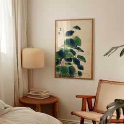 Green Japanese Lotus Botanical Poster - Traditional Asian Plant Illustration Minimal Nature Wall Art - thumbnail 2