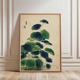 Green Japanese Lotus Botanical Poster - Traditional Asian Plant Illustration Minimal Nature Wall Art - thumbnail 1