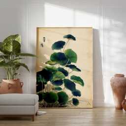 Green Japanese Lotus Botanical Poster - Traditional Asian Plant Illustration Minimal Nature Wall Art - thumbnail 3