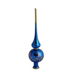 Blue Christmas Tree Topper, Gold Pink Glass Finial, European Top, Traditional Festive Spire, Painted, Ariadne