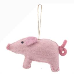 Felt Pig Christmas Ornament, Handmade Wool Barn Animal Decoration - thumbnail 4