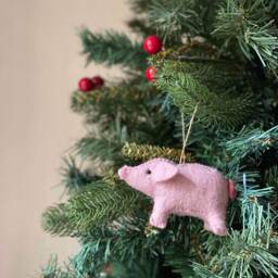 Felt Pig Christmas Ornament, Handmade Wool Barn Animal Decoration - thumbnail 2