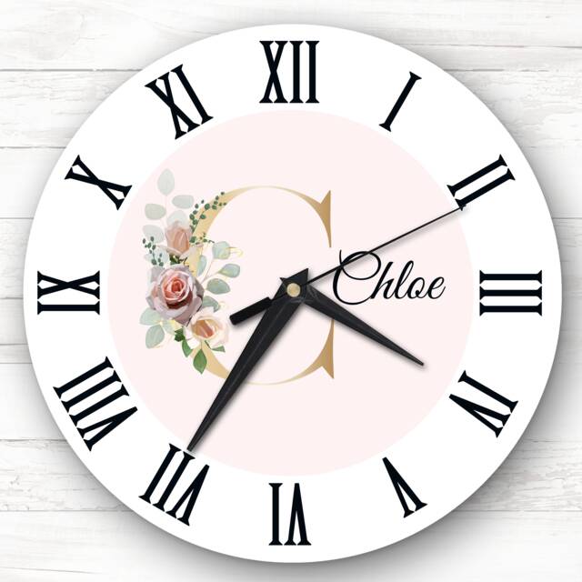 Floral Alphabet Name Initial Letter C Personalised Gift Clock - image 1