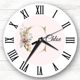 Floral Alphabet Name Initial Letter C Personalised Gift Clock - thumbnail 1