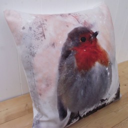 Winter Robin Pillow Watercolor Bird Art, Snow Scene Cushion, Cover Only Or + Pad - thumbnail 2
