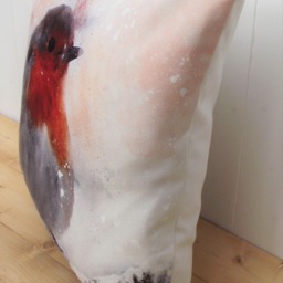 Winter Robin Pillow Watercolor Bird Art, Snow Scene Cushion, Cover Only Or + Pad - thumbnail 3