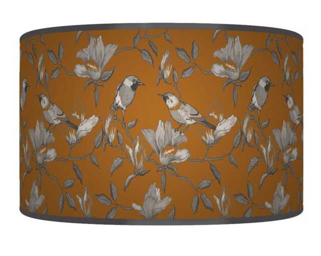 Garden Birds Lampshade - Orange & Grey Drum Pendant Light Handmade Nature-Inspired Ceiling Shade For Modern Country Decor - image 1