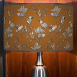 Garden Birds Lampshade - Orange & Grey Drum Pendant Light Handmade Nature-Inspired Ceiling Shade For Modern Country Decor - thumbnail 2