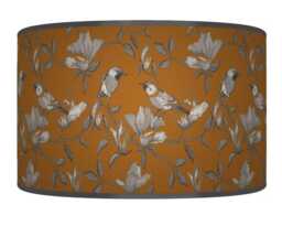 Garden Birds Lampshade - Orange & Grey Drum Pendant Light Handmade Nature-Inspired Ceiling Shade For Modern Country Decor