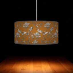 Garden Birds Lampshade - Orange & Grey Drum Pendant Light Handmade Nature-Inspired Ceiling Shade For Modern Country Decor - thumbnail 3