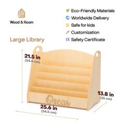 Large Montessori Bookshelf, Furniture, Kids Boocase, Baby Book Shelf, Wood Storage, Nursery Shelves - thumbnail 4