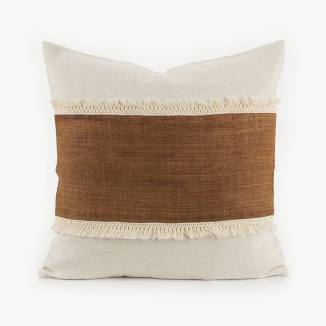 Hill Tribe Hemp Throw Pillow - Brown Stripe With Tassel Fringe - 20x20 - image 1