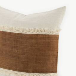 Hill Tribe Hemp Throw Pillow - Brown Stripe With Tassel Fringe - 20x20 - thumbnail 3