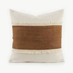 Hill Tribe Hemp Throw Pillow - Brown Stripe With Tassel Fringe - 20x20 - thumbnail 4