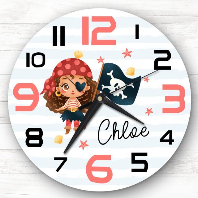 Cute Pirate Girls Room Custom Gift Personalised Clock - image 1