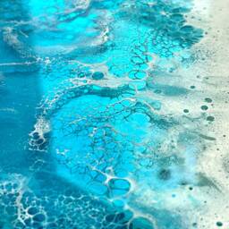 50cm Gold Frame Resin Wave Mirror, Coastal Ocean Wall Turquoise Blue Beach House Decor, Round Sea Handmade Art - thumbnail 3