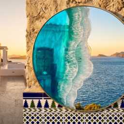 50cm Gold Frame Resin Wave Mirror, Coastal Ocean Wall Turquoise Blue Beach House Decor, Round Sea Handmade Art - thumbnail 4