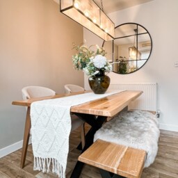 Set Live Edge Solid Oak 1 X Dining Table-star Frame Legs Bench - Chunky X + 2 Chairs Rocco - thumbnail 2
