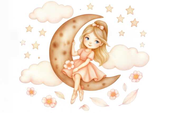 Ballerina Moon Wall Decal, Stars & Flowers - 100x100 cm