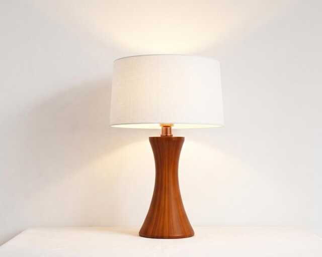 Table Lamp - Modern Wooden Hourglass With Beige Linen Shade - Scandinavian Minimal Accent Lighting For Cozy Interiors Design Lamp - image 1