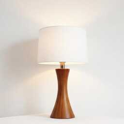 Table Lamp - Modern Wooden Hourglass With Beige Linen Shade - Scandinavian Minimal Accent Lighting For Cozy Interiors Design Lamp - thumbnail 3