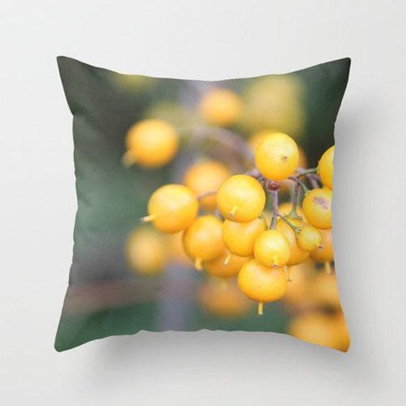 Orange Berries, Pillow Or Cover, Home Decoration, Holiday Decor, Green Pillow, Fall Nature - image 1
