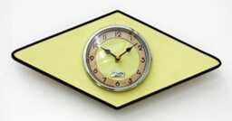 Retro Yellow Wall Clock - 39cm New Handmade Wooden Atomic Style Mid Century Vintage French Gift Off The Clocks - thumbnail 1