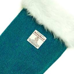 Harris Tweed Luxury Christmas Stocking - Teal & Turquoise Herringbone - thumbnail 2