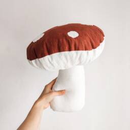 Toadstool-Shaped Cushion Linen Mushroom Decoration - Forest Home Accent - thumbnail 3