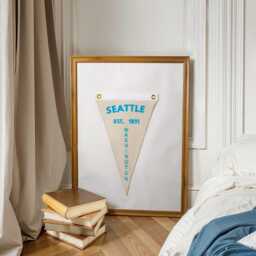 Hand Embroidered Vintage Seattle City Pennant Flag Custom Unique Name Trending Popular Wall Art Handmade Gifts - thumbnail 2