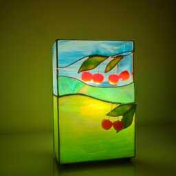 stained Glass Table Lamp Cherries Handmade Artglass Home Decor - thumbnail 2