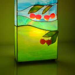 stained Glass Table Lamp Cherries Handmade Artglass Home Decor - thumbnail 3