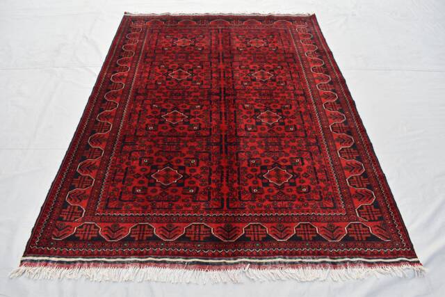5x7 Hand-Knotted Afghan Bukhara Wool Rug Red Oriental Carpet - image 1