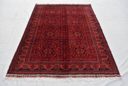 5x7 Hand-Knotted Afghan Bukhara Wool Rug Red Oriental Carpet - thumbnail 1