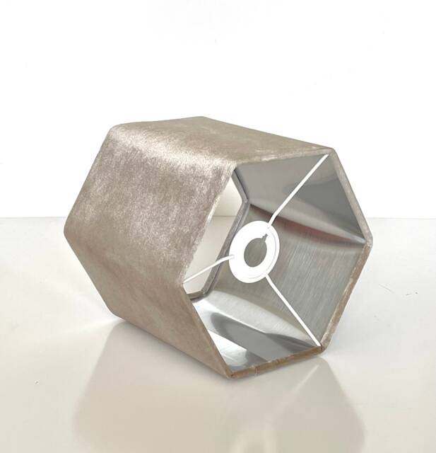 New Luxury Premium Quality Hexagon Velvet Lamp Shade Pendant Light Stone Neutral With Brushed Silver Lining - image 1