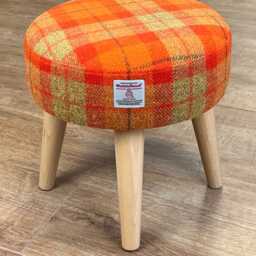 Orange Tartan Harris Tweed Footstool With Varnished Wooden Legs - thumbnail 3