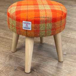 Orange Tartan Harris Tweed Footstool With Varnished Wooden Legs - thumbnail 2