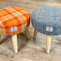 Orange Tartan Harris Tweed Footstool With Varnished Wooden Legs - thumbnail 4