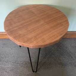 Round Side Table Of Reclaimed Sepele Hardwood - thumbnail 2
