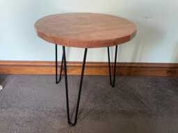 Round Side Table Of Reclaimed Sepele Hardwood - thumbnail 1