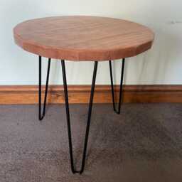 Round Side Table Of Reclaimed Sepele Hardwood - thumbnail 3