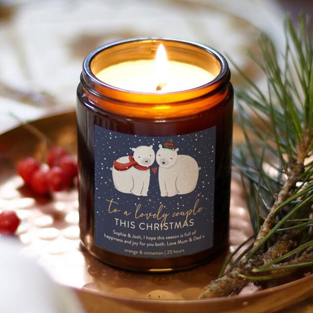 Personalised Polar Bear Couple Christmas Candle Soy Wax, Apothecary Jar - image 1