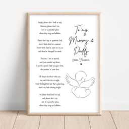Personalised Mummy Daddy Print Hands Baby Loss Angel - Unframed - thumbnail 2
