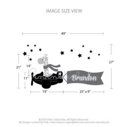 Giraffe Airplane Wall Decal Custom Name Nursery Decor - thumbnail 2