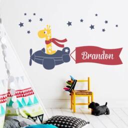 Giraffe Airplane Wall Decal Custom Name Nursery Decor